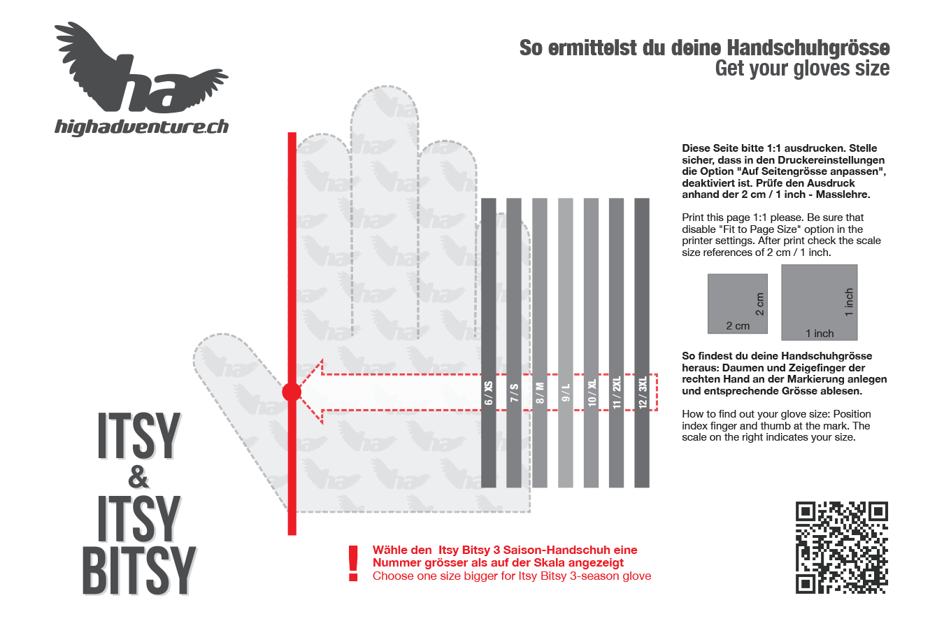 HighAdventure Gloves Sizes